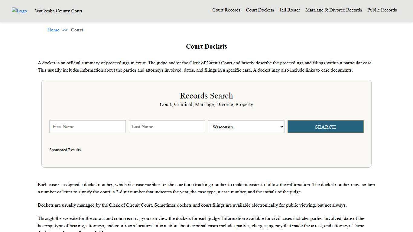 Court Dockets Waukesha County Court