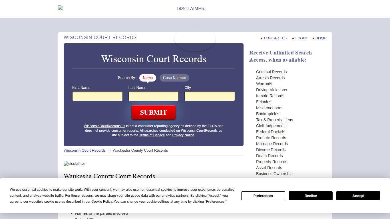Waukesha County Court Records WisconsinCourtRecords.us